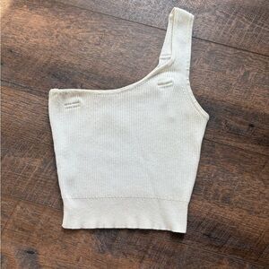 Windsor Cream Ribbed One-Shoulder Top